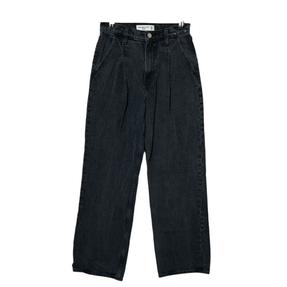 Abercrombie & Fitch The Loose High Rise Women's 24 Black Relaxed Wide Denin Jean - Picture 2 of 10